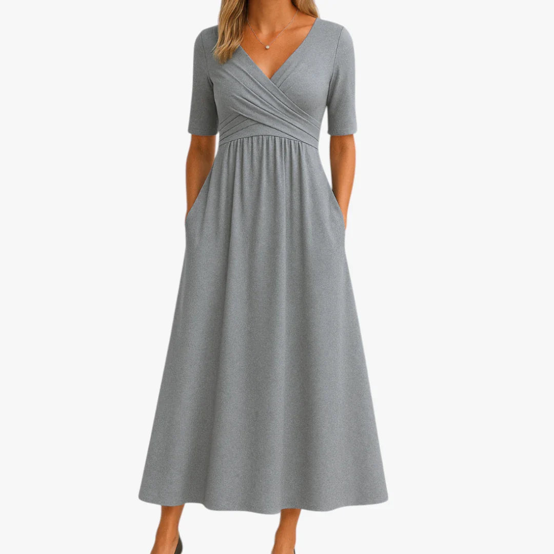 Dame Elegant Midi Sommerkjole med Crossover Detalje