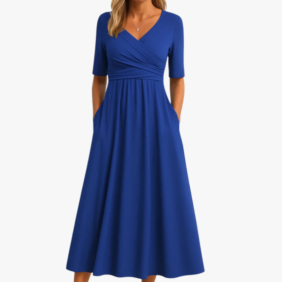 Dame Elegant Midi Sommerkjole med Crossover Detalje