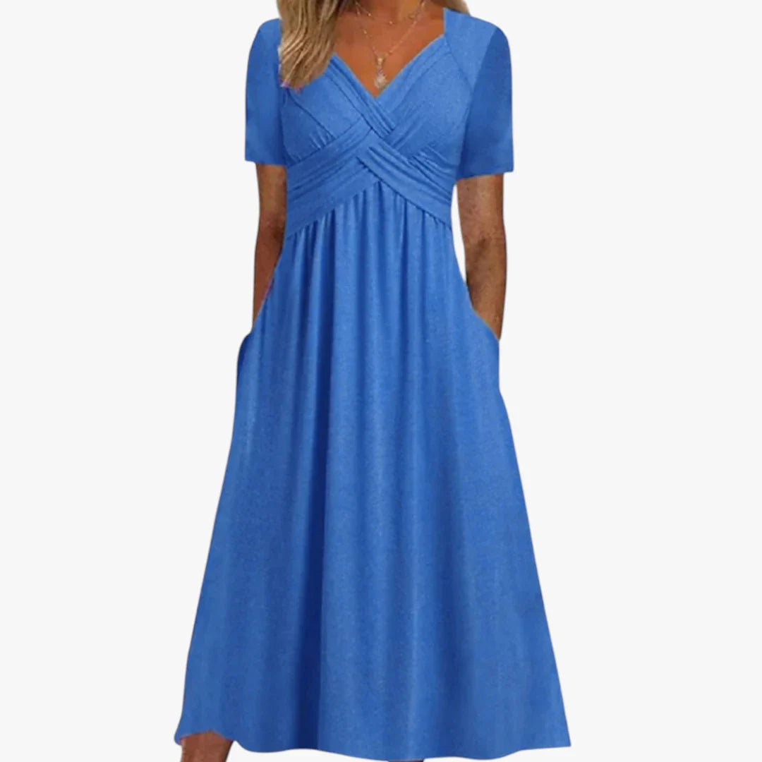 Dame Elegant Midi Sommerkjole med Crossover Detalje