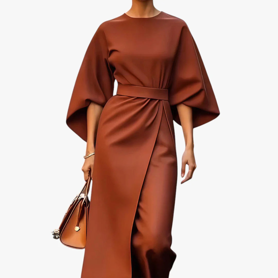 Dame Elegant Midi Sommerkjole med Lange Ærmer