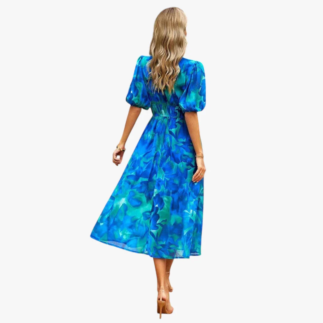Dame Elegant Midi Sommerkjole med Smock og Blomster
