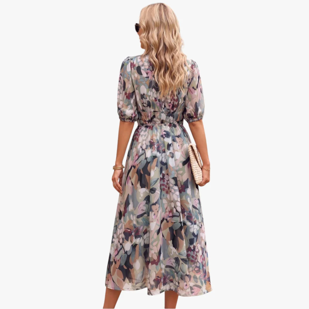Dame Elegant Midi Sommerkjole med Smock og Blomster