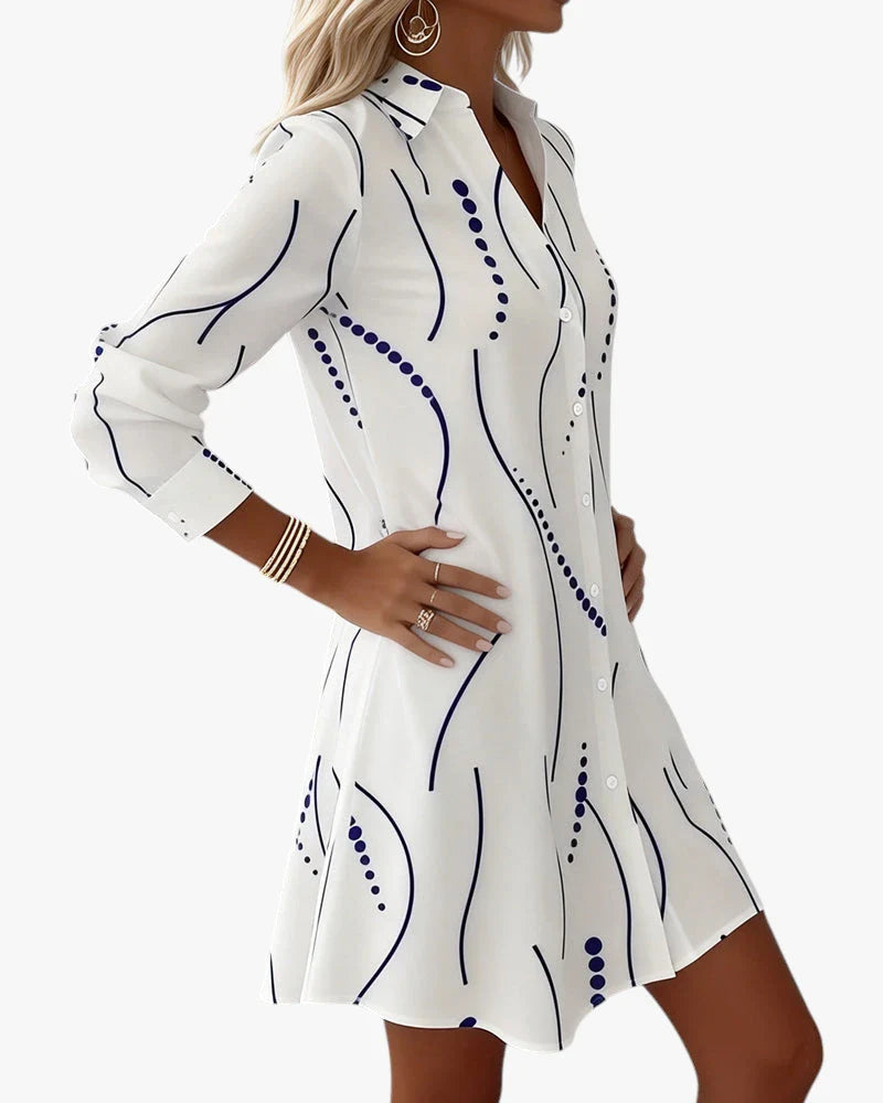Dame Elegant Mini Sommerkjole med Knapper og Lange Ærmer