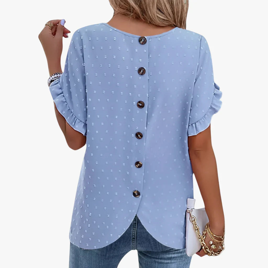 Dame Elegant Sommerbluse med Kortærmet og Flæser Design