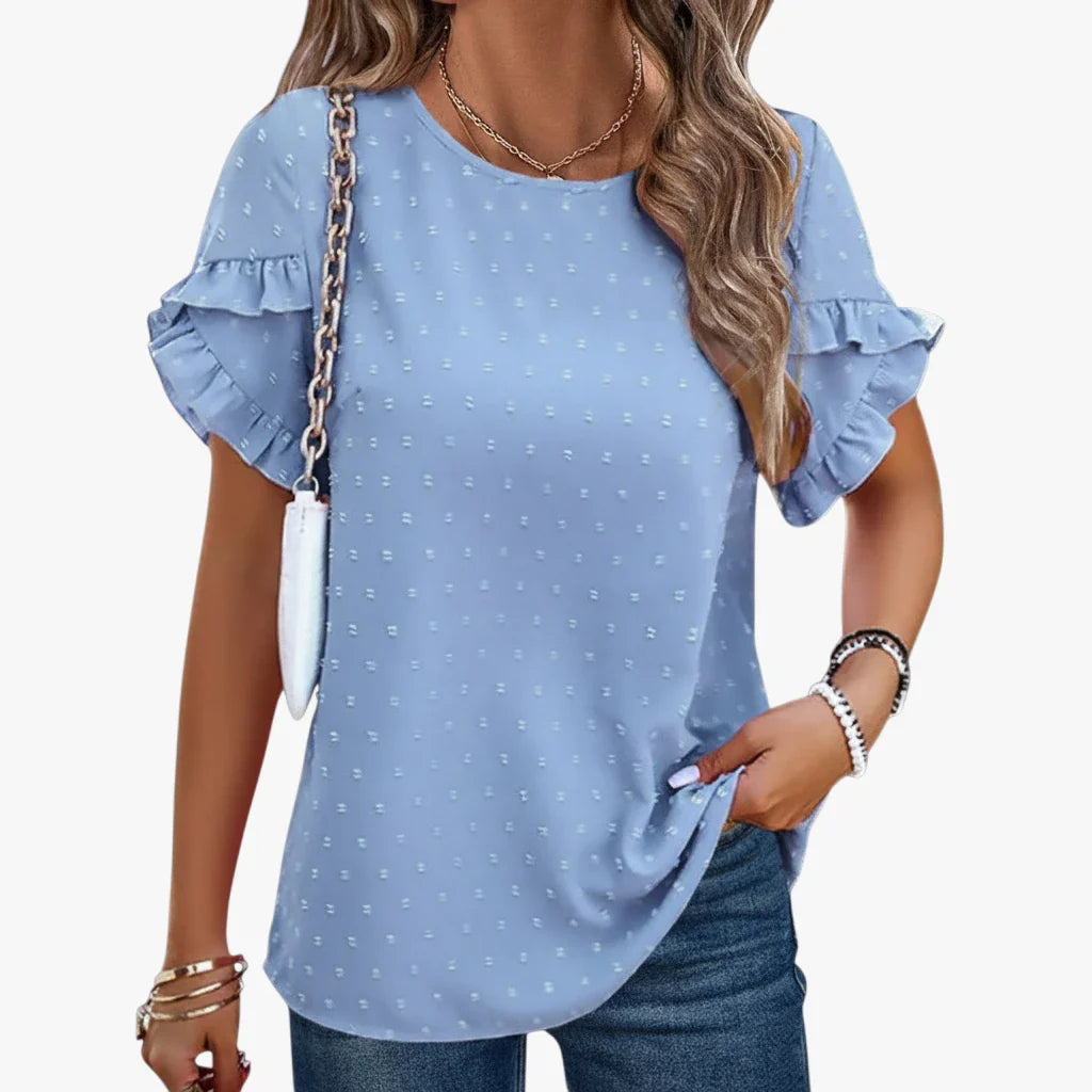 Dame Elegant Sommerbluse med Kortærmet og Flæser Design