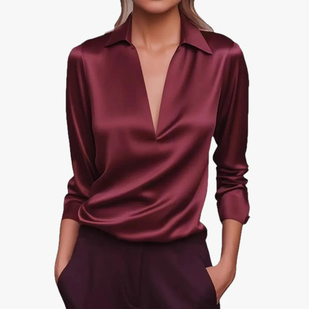 Dame Elegant Sommerbluse med V-Udskæring og Krave