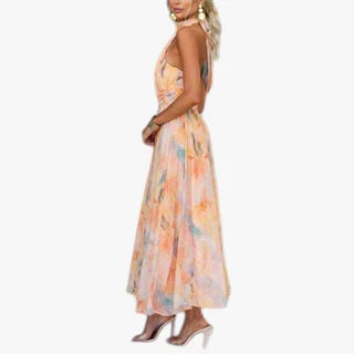 Dame Fest Midi Sommerkjole med Halterneck
