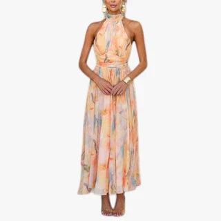 Dame Fest Midi Sommerkjole med Halterneck