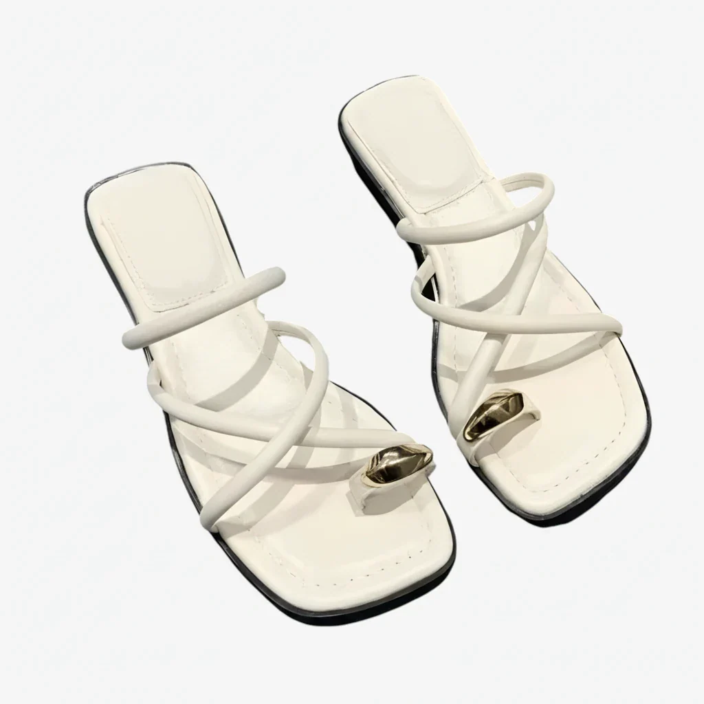 Dame Flade Guld Sandaler med Rem og Blokhæl