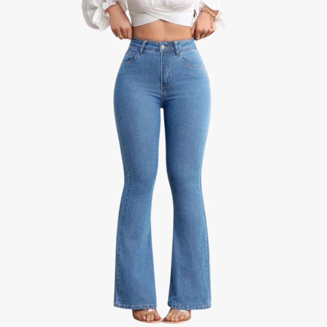 Dame Flared Jeans med Stretch og Lommer