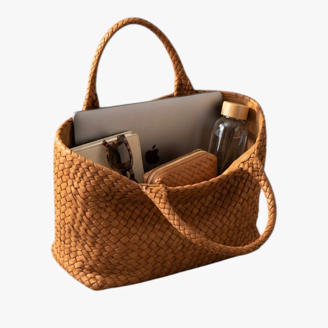 Dame Flettet Shopper Taske med Skulderrem og Rummelighed