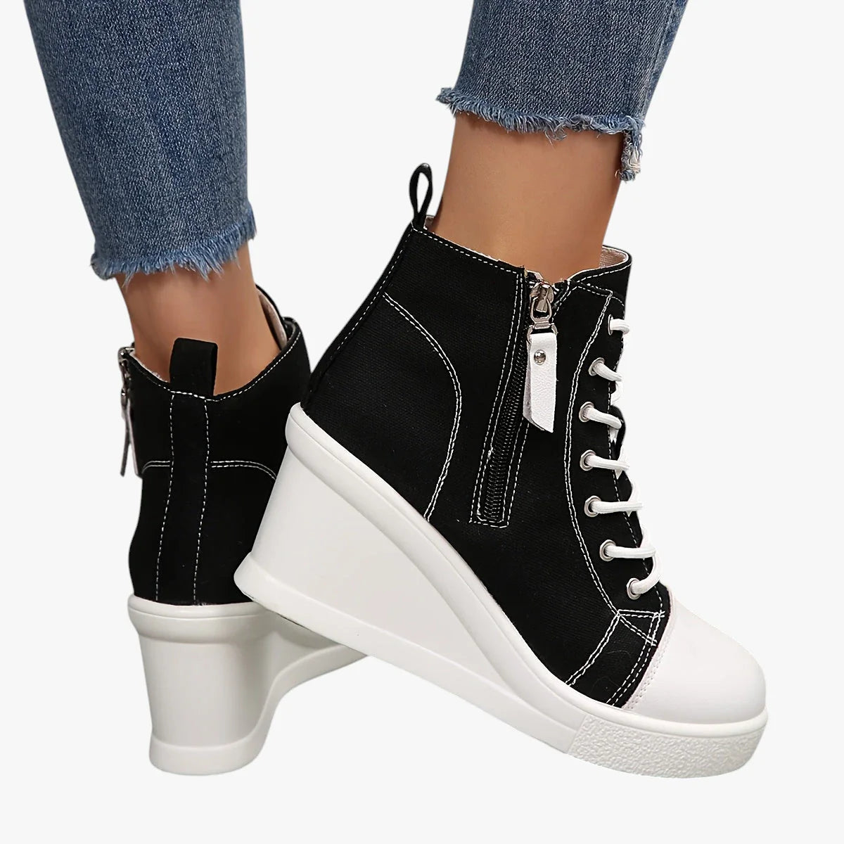 Dame Høje Lette Sneakers med Kilehæl og Snøre