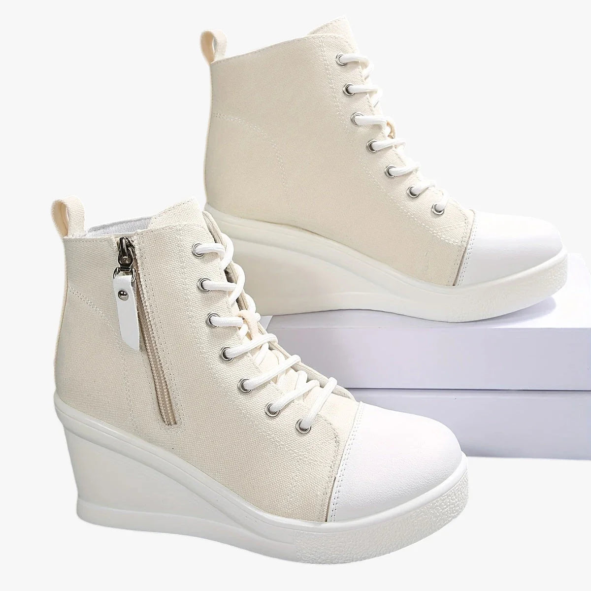 Dame Høje Lette Sneakers med Kilehæl og Snøre
