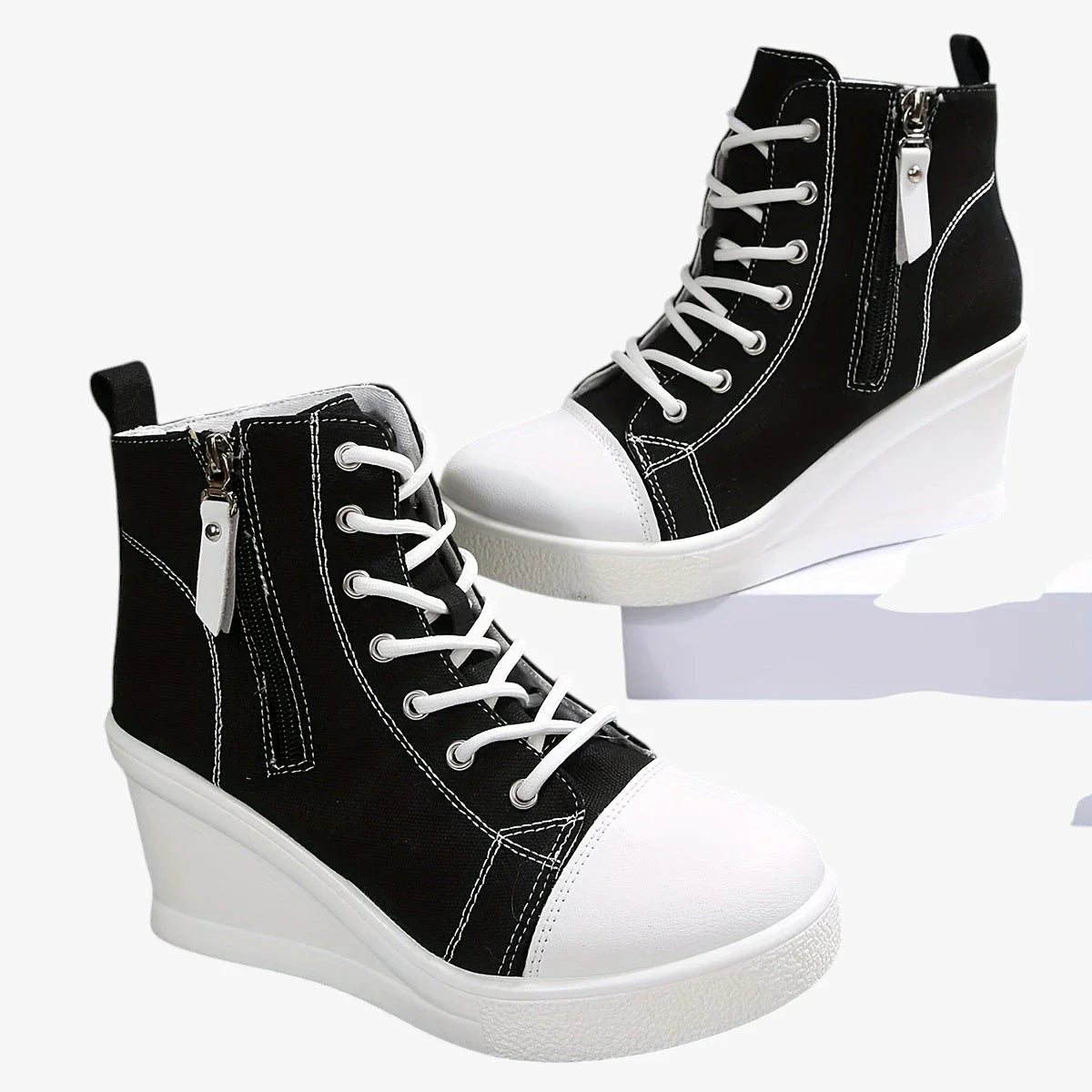 Dame Høje Lette Sneakers med Kilehæl og Snøre