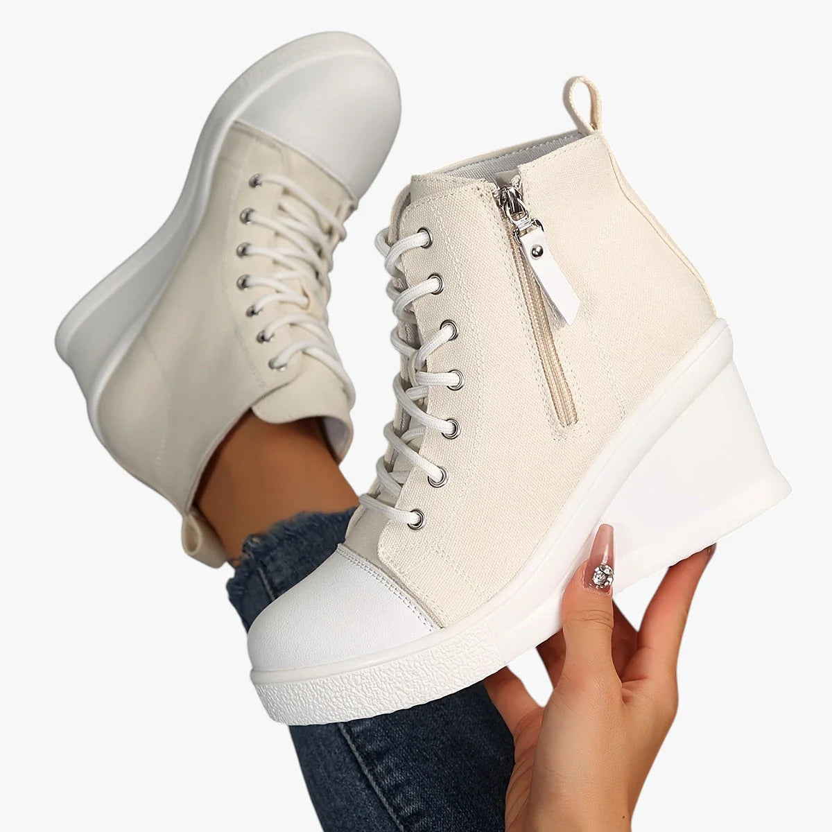 Dame Høje Lette Sneakers med Kilehæl og Snøre