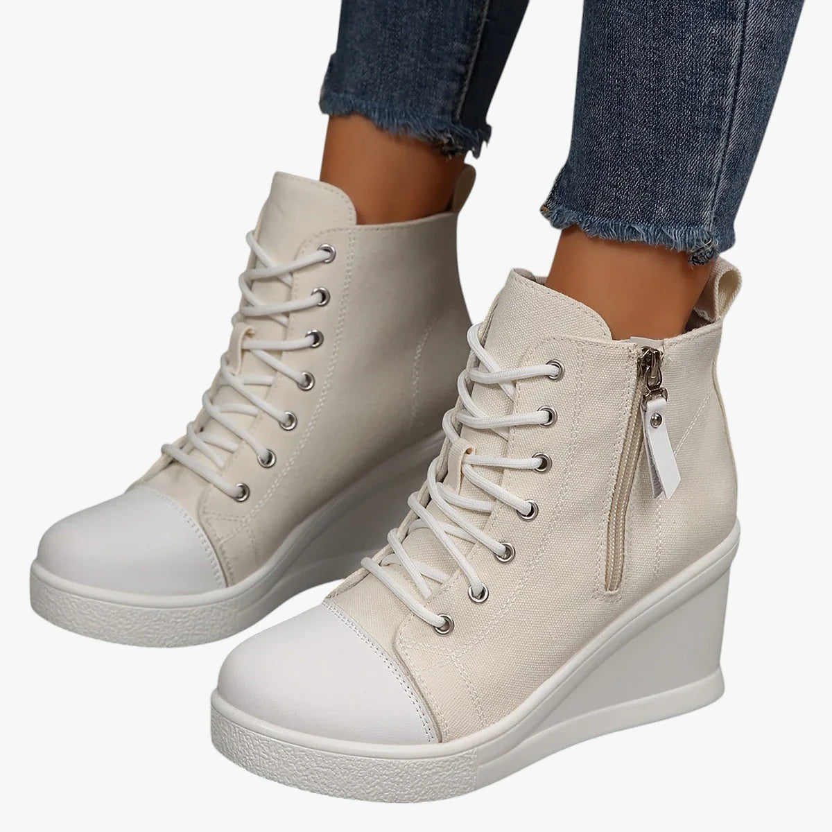 Dame Høje Lette Sneakers med Kilehæl og Snøre