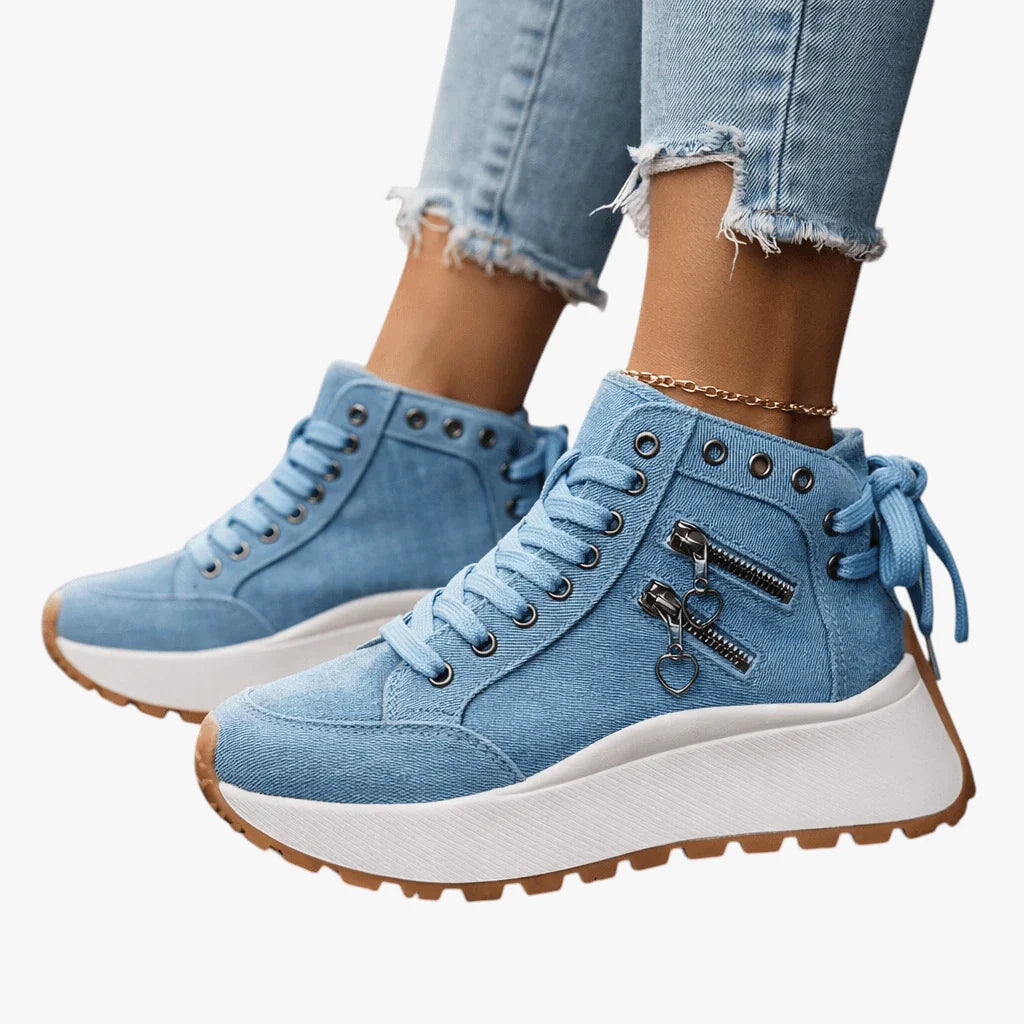 Dame Høje Lette Sneakers med Lynlås og Snøre