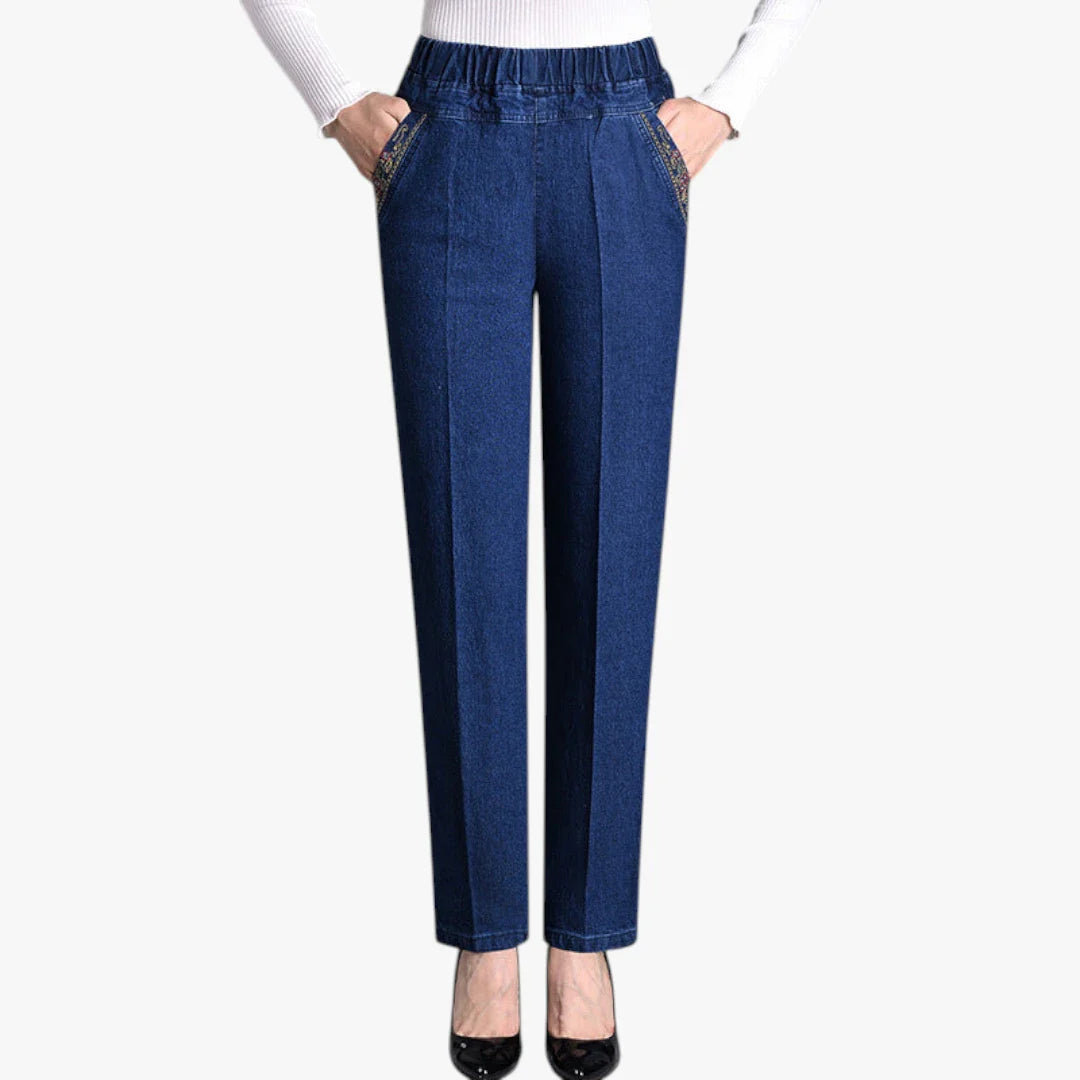 Dame Højtaljede Jeans med Elastik i Taljen og Lommer