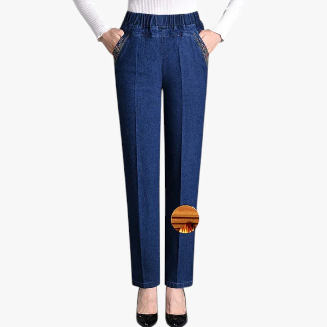Dame Højtaljede Jeans med Elastik i Taljen og Lommer