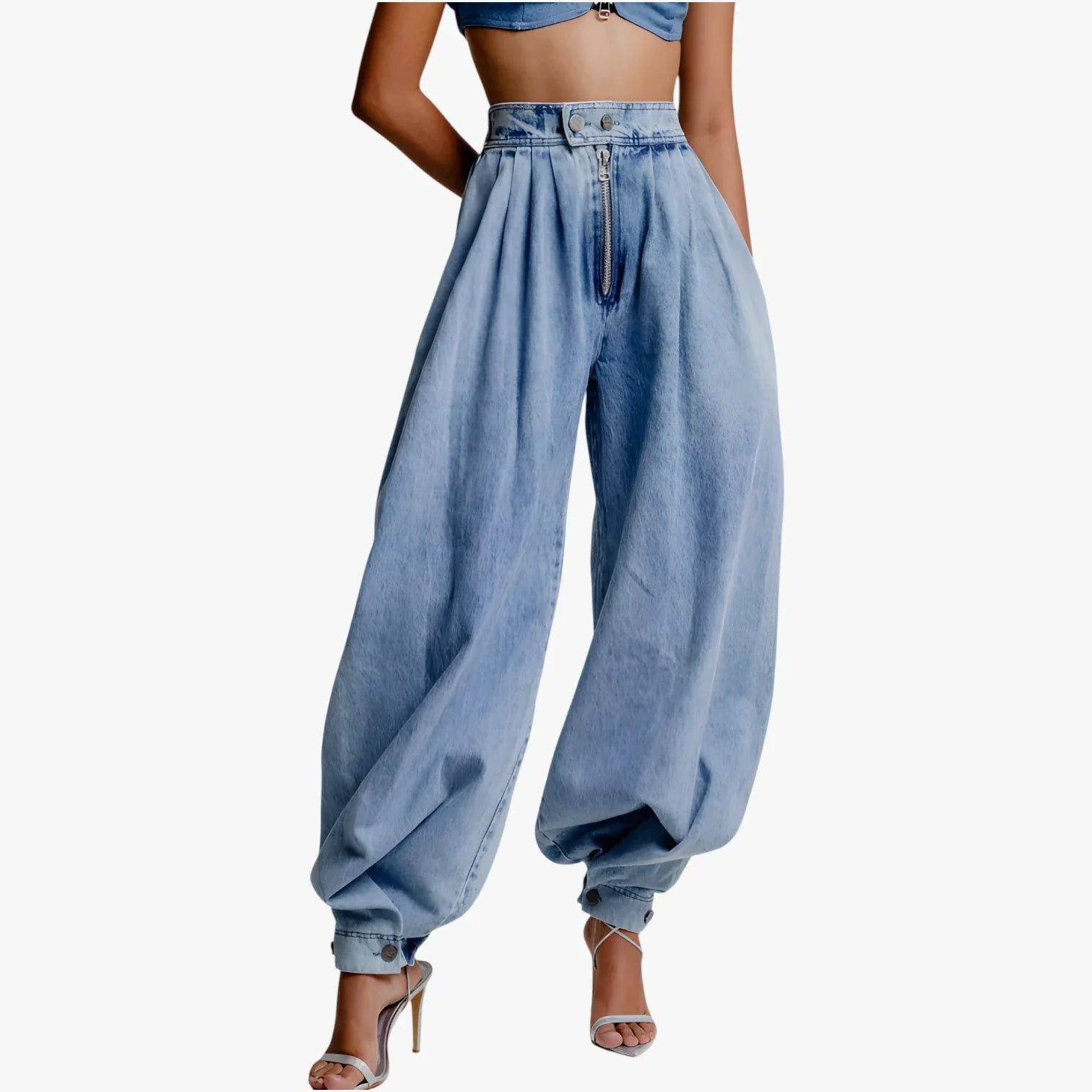 Dame Højtaljede Jeans med Læg og Vidde