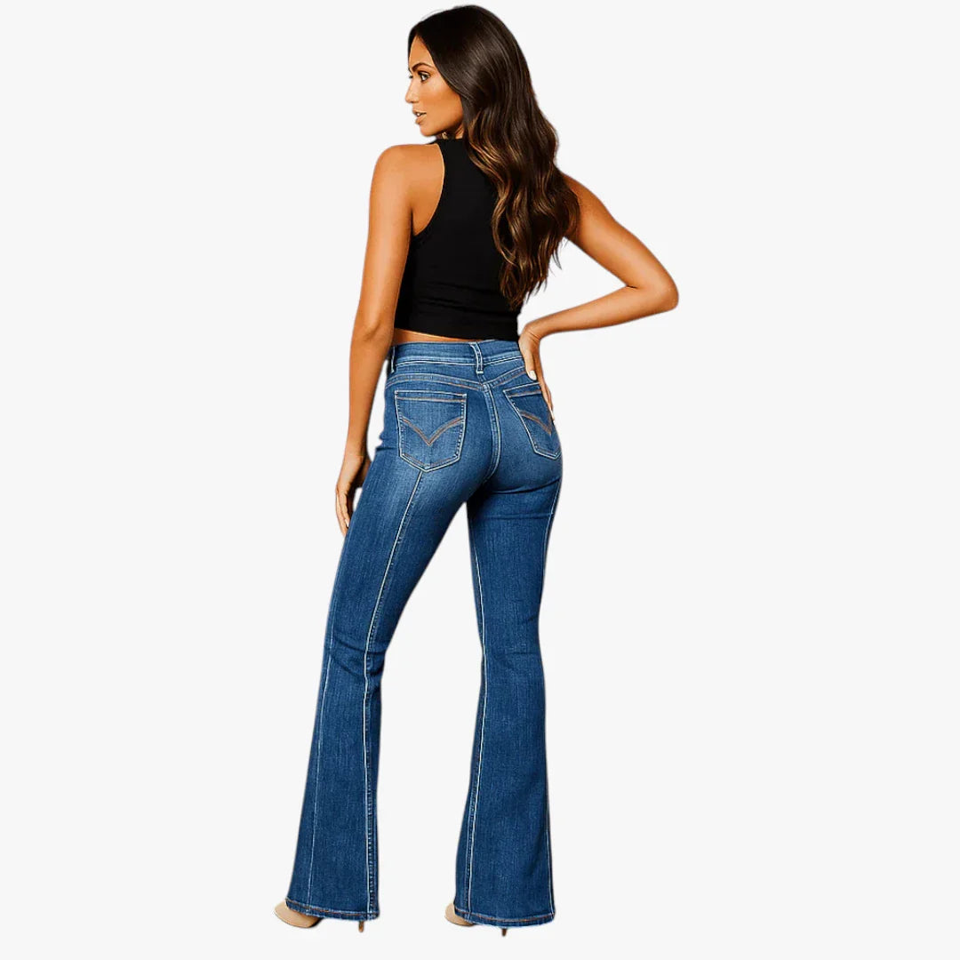 Dame Højtaljede Jeans med Svaj og Striber