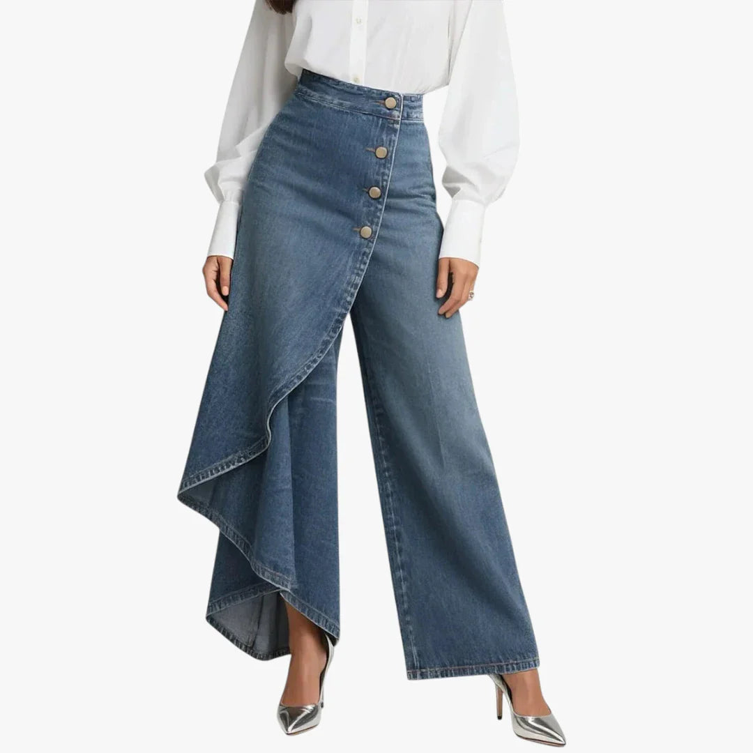 Dame Højtaljede Jeans med Vidde og Knapper