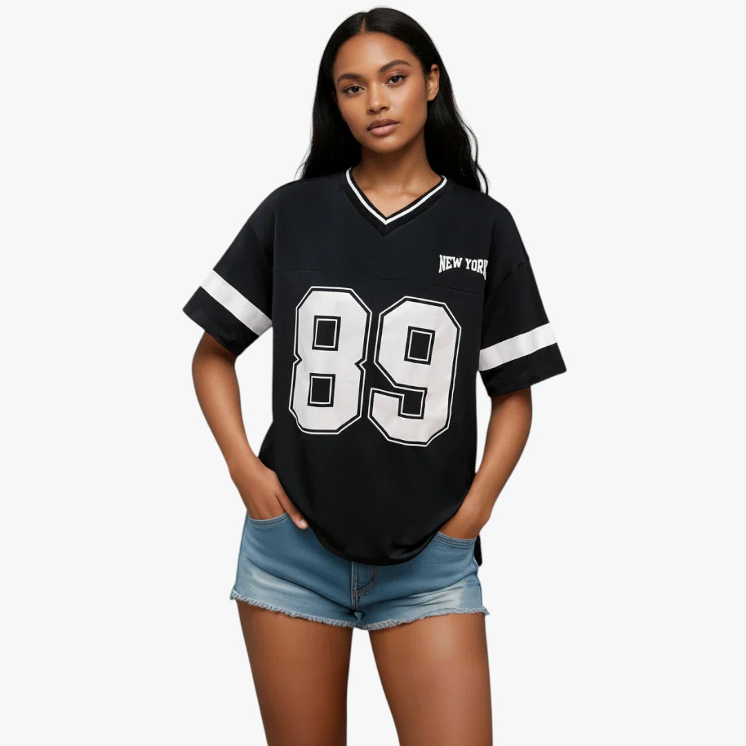 Dame Jersey T-shirt med V-Udskæring og Kortærmet