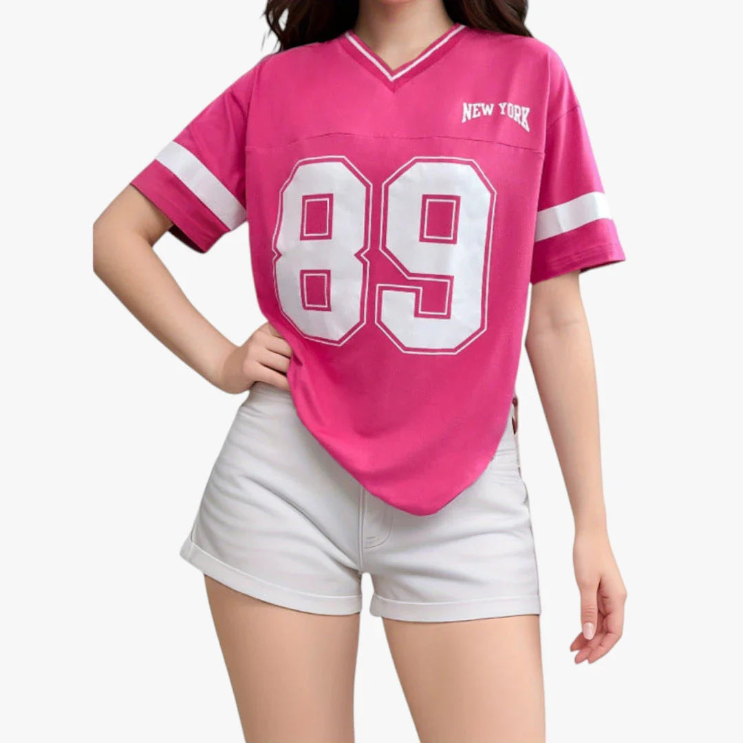 Dame Jersey T-shirt med V-Udskæring og Kortærmet
