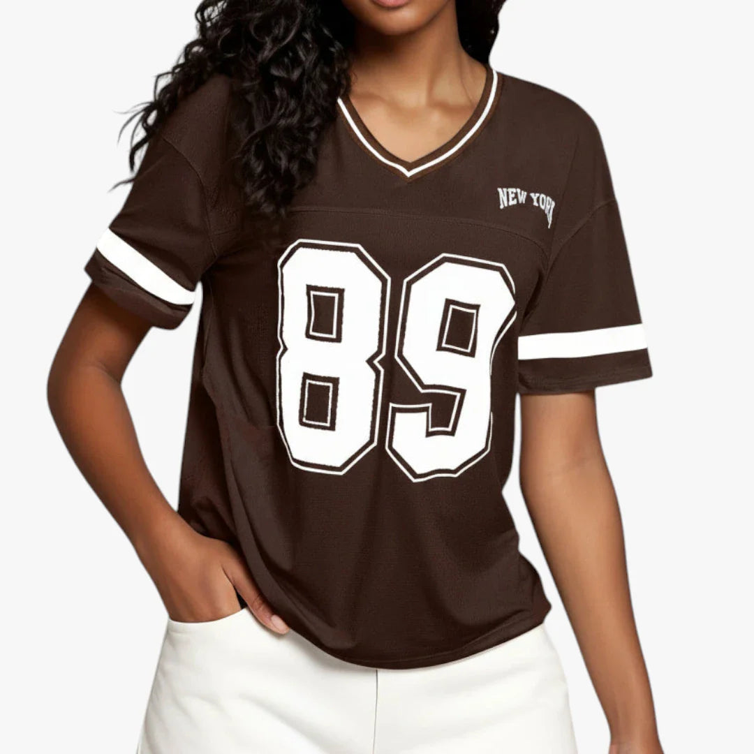Dame Jersey T-shirt med V-Udskæring og Kortærmet