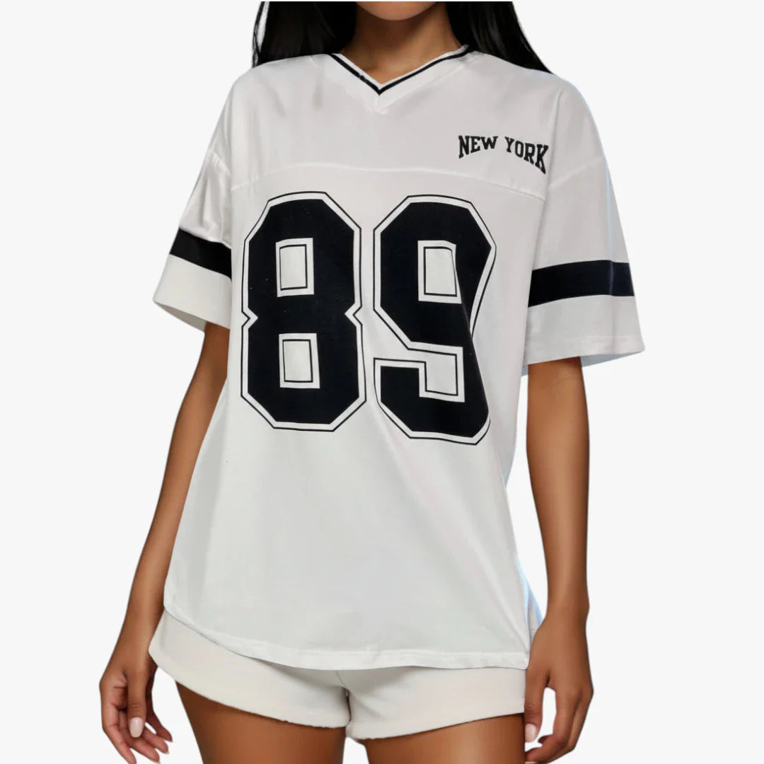 Dame Jersey T-shirt med V-Udskæring og Kortærmet