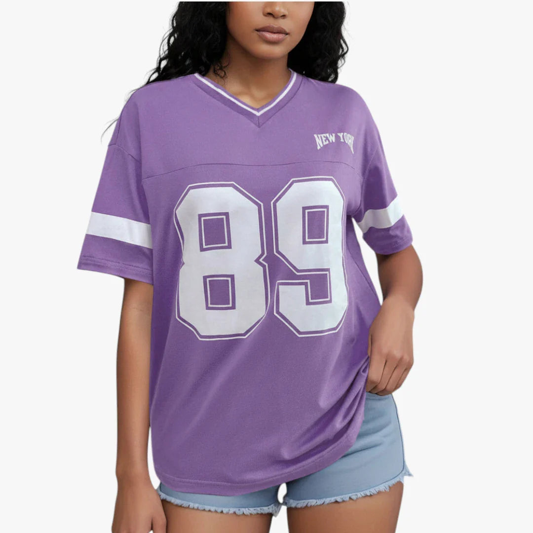 Dame Jersey T-shirt med V-Udskæring og Kortærmet