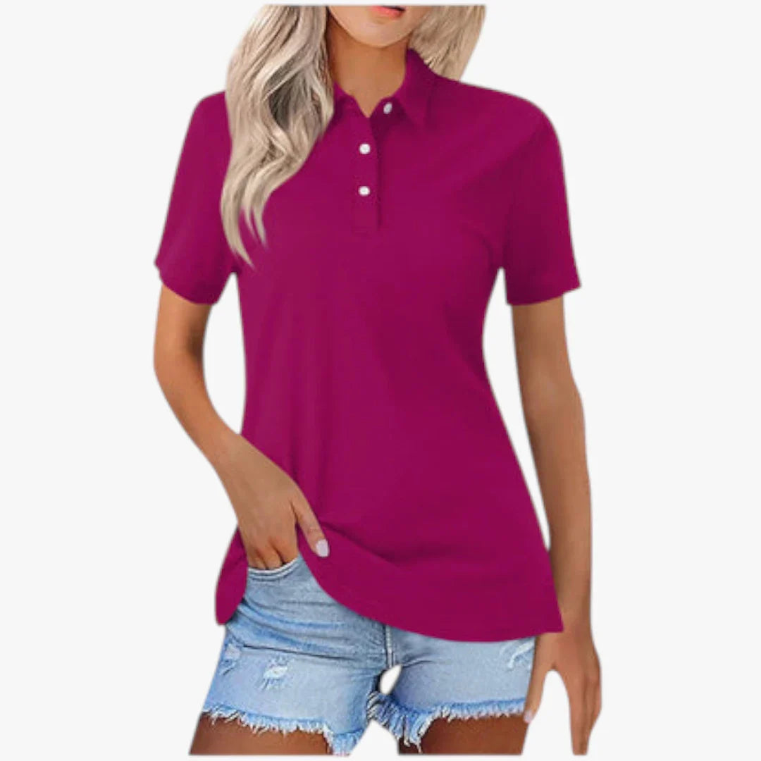 Dame Kortærmet Polo Shirt med Knapper