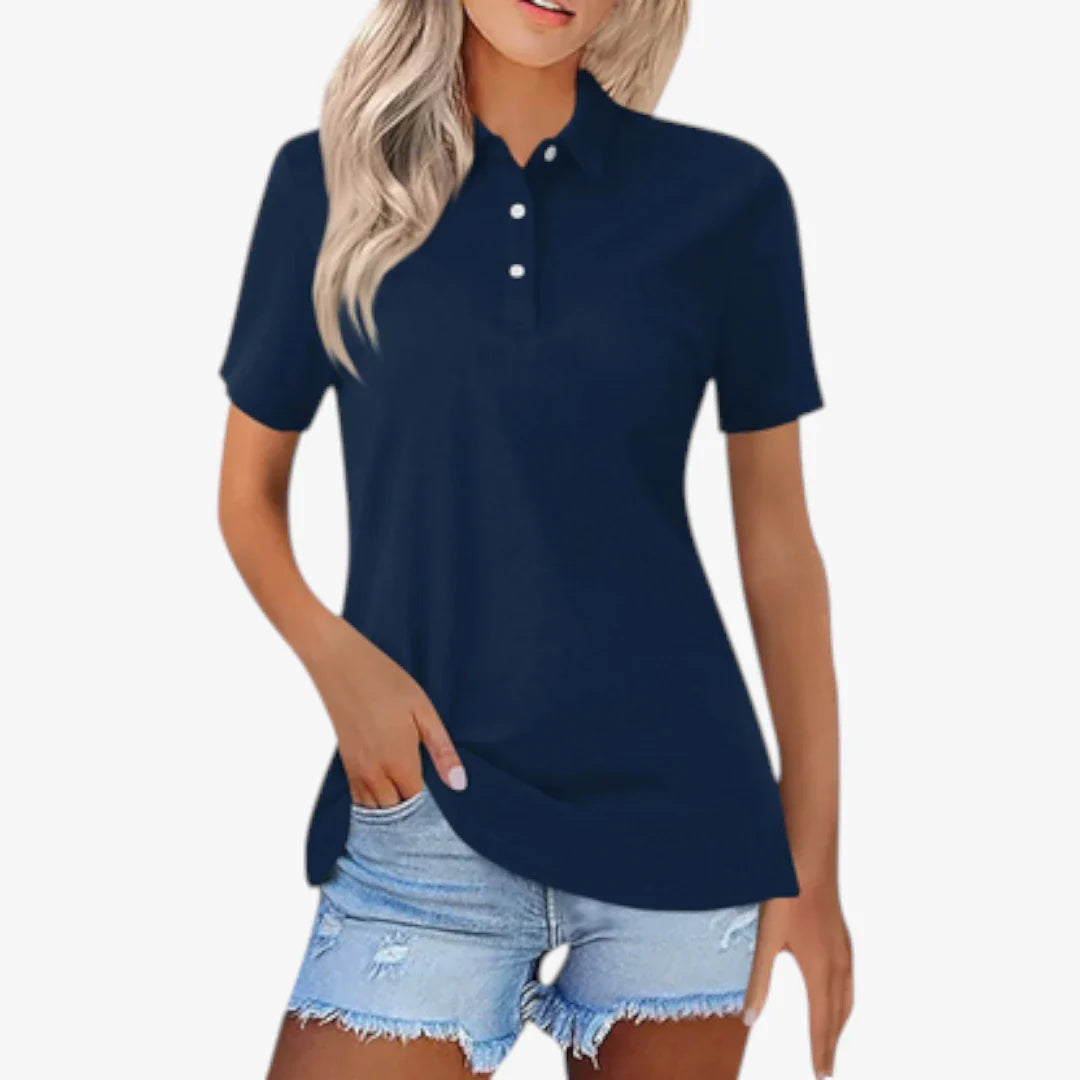 Dame Kortærmet Polo Shirt med Knapper