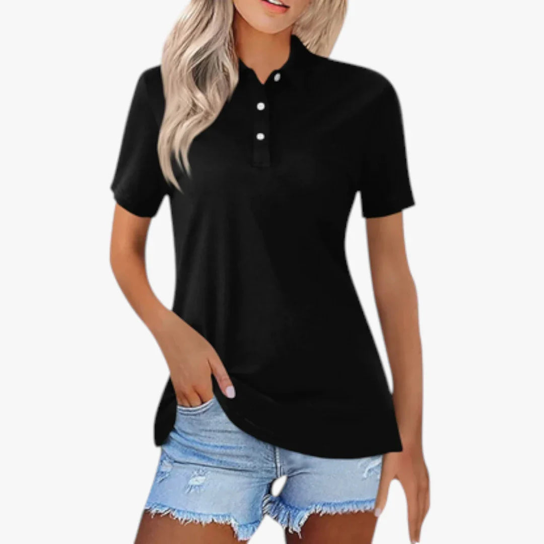 Dame Kortærmet Polo Shirt med Knapper