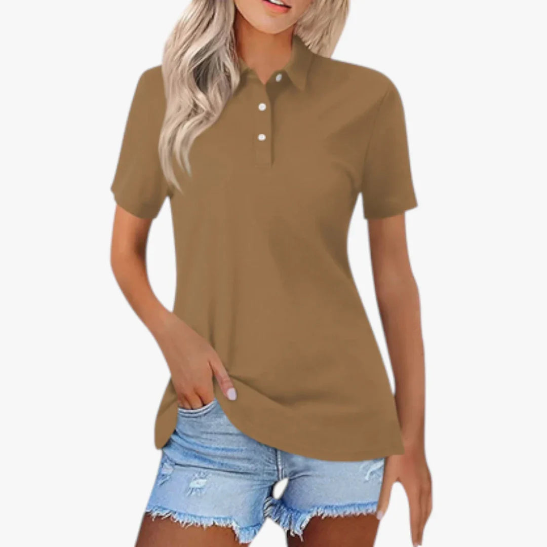 Dame Kortærmet Polo Shirt med Knapper