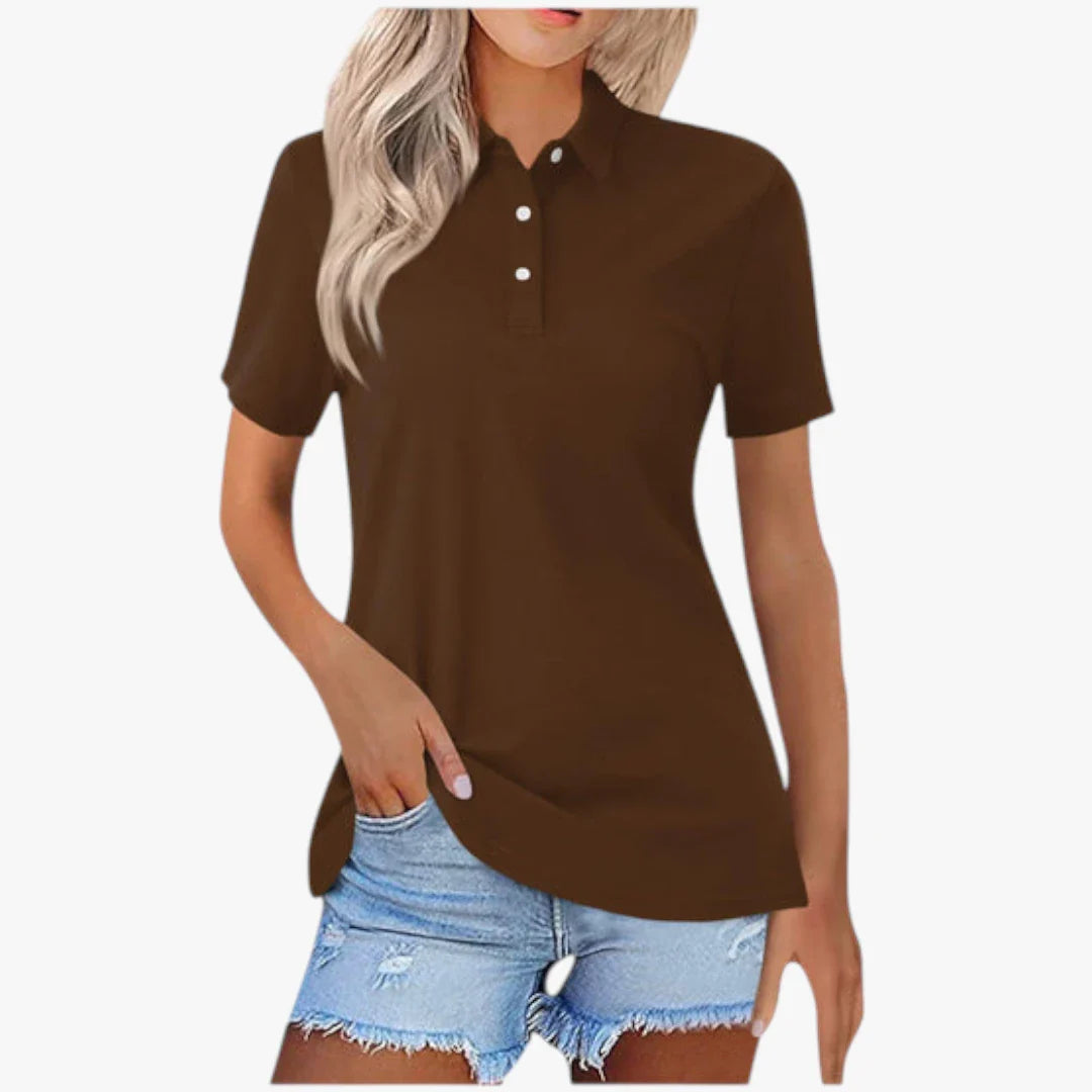 Dame Kortærmet Polo Shirt med Knapper