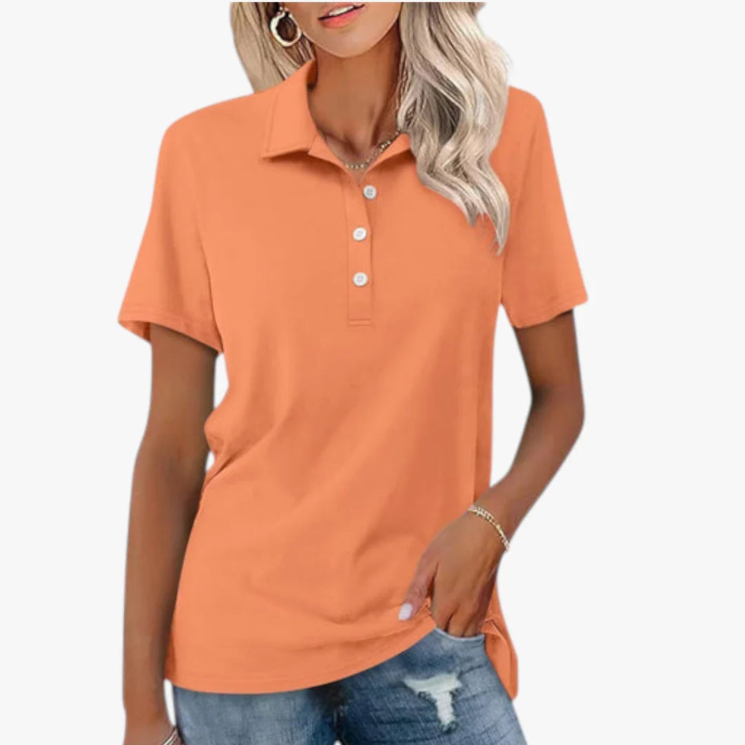 Dame Kortærmet Polo Shirt med Knapper