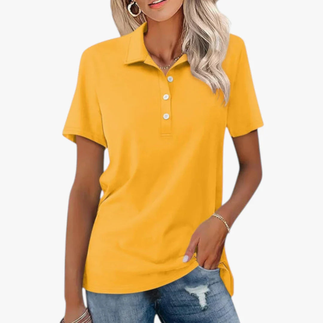 Dame Kortærmet Polo Shirt med Knapper