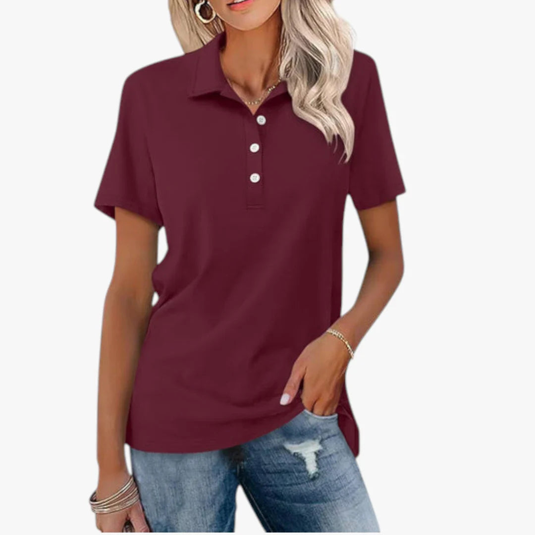 Dame Kortærmet Polo Shirt med Knapper