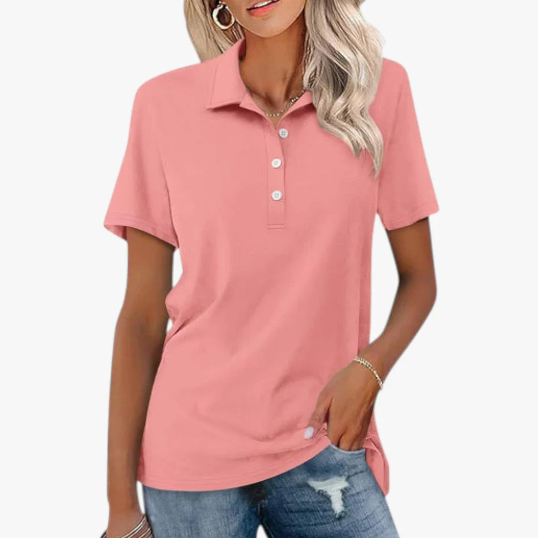 Dame Kortærmet Polo Shirt med Knapper