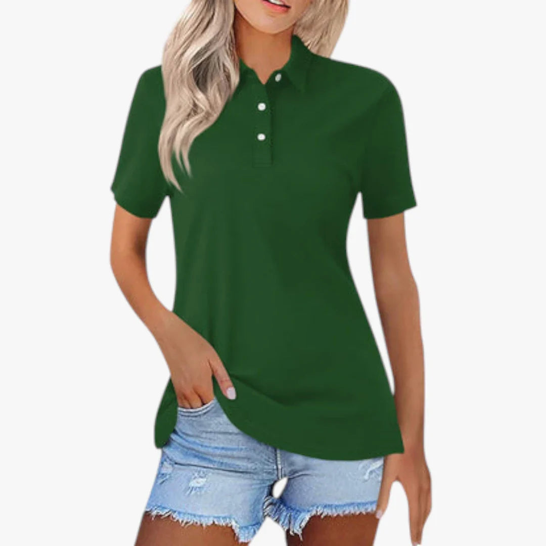 Dame Kortærmet Polo Shirt med Knapper