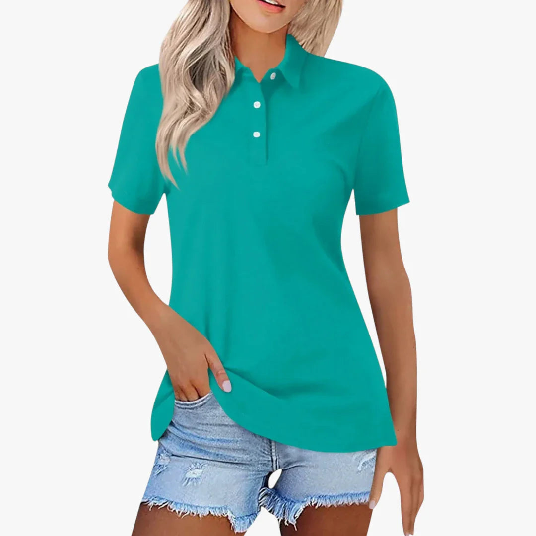 Dame Kortærmet Polo Shirt med Knapper