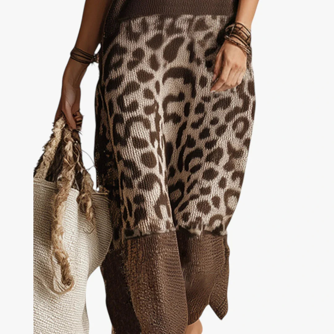 Dame Leopard Midi Sommerkjole med Uden Ærmer