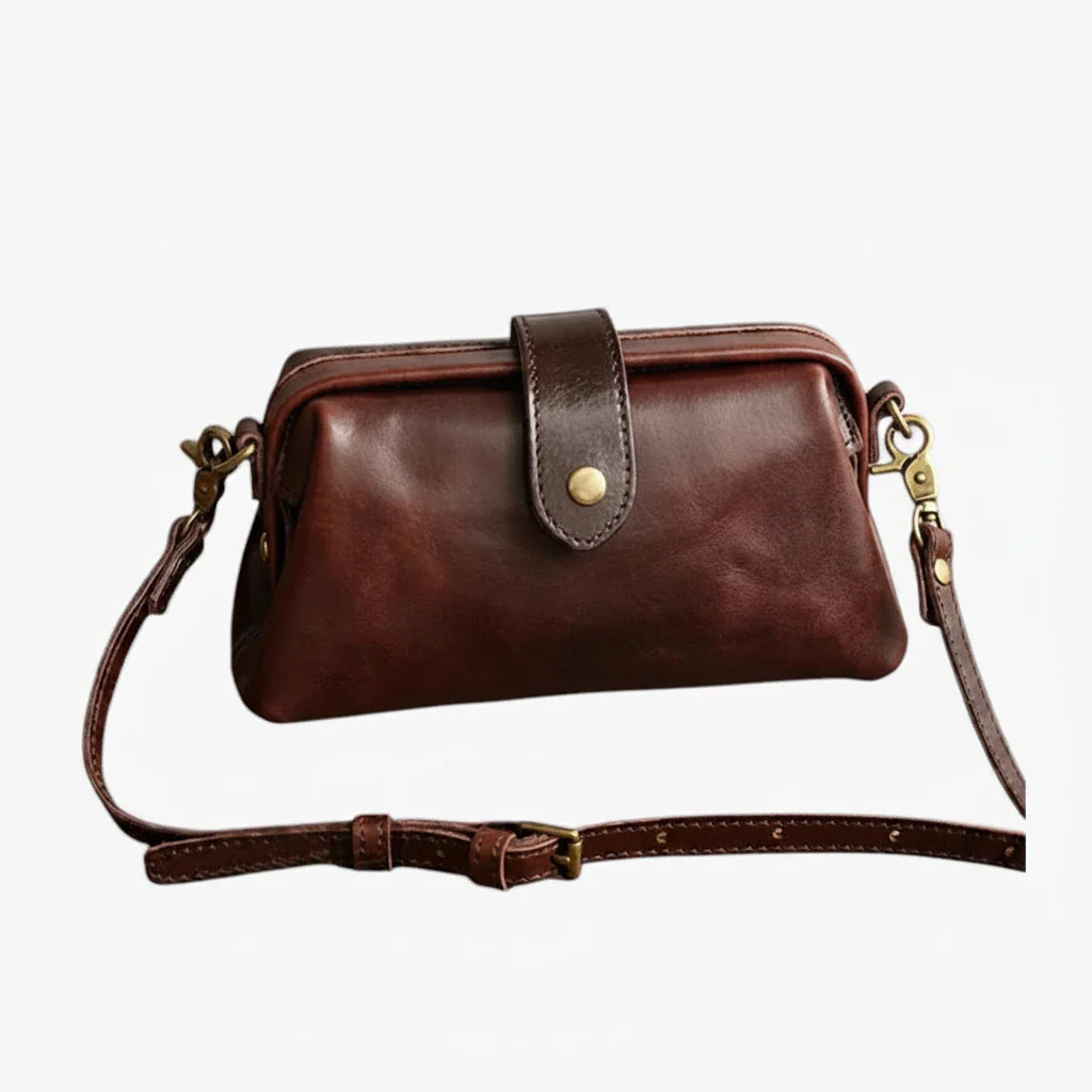 Dame Lille Vintage Crossbody Taske med Lynlås og Justerbar Rem