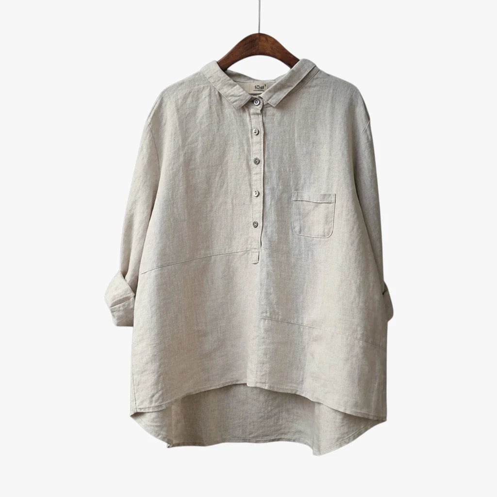 Dame Løs Sommerbluse med Langærmet Design og Lomme