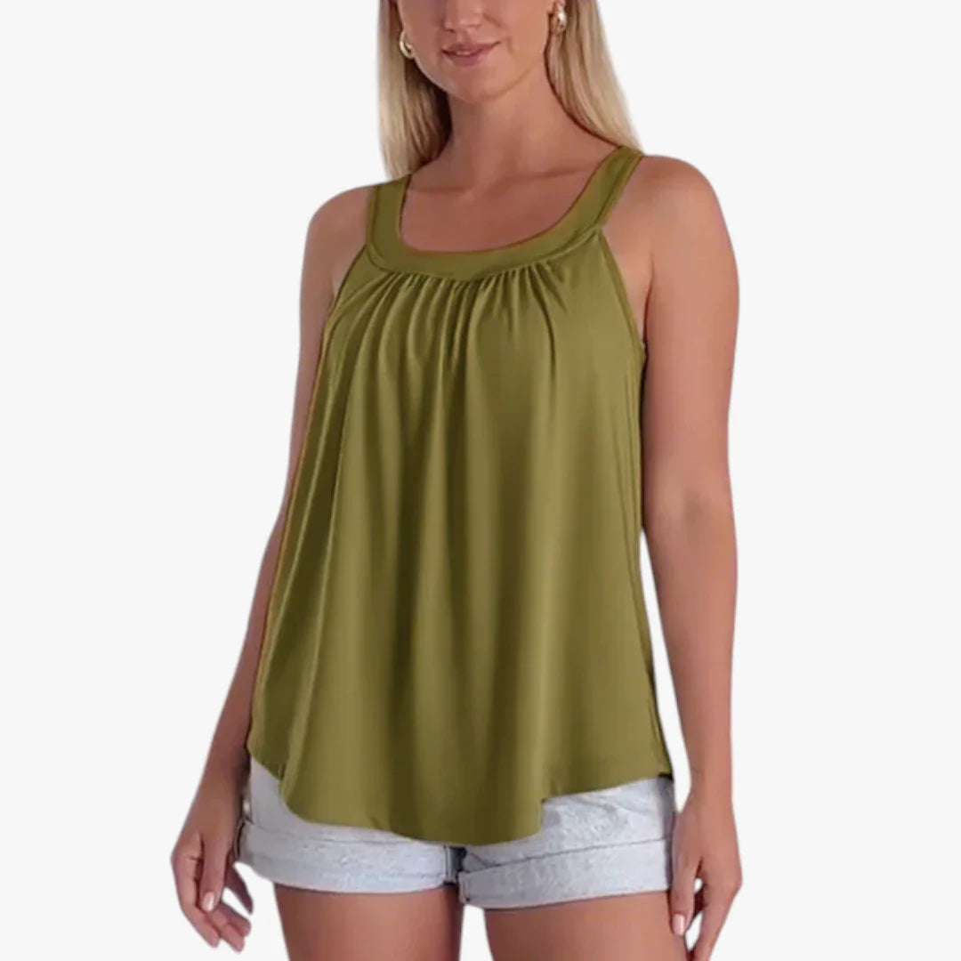 Dame Løs Tank Top med Indbygget Top og Rund Hals