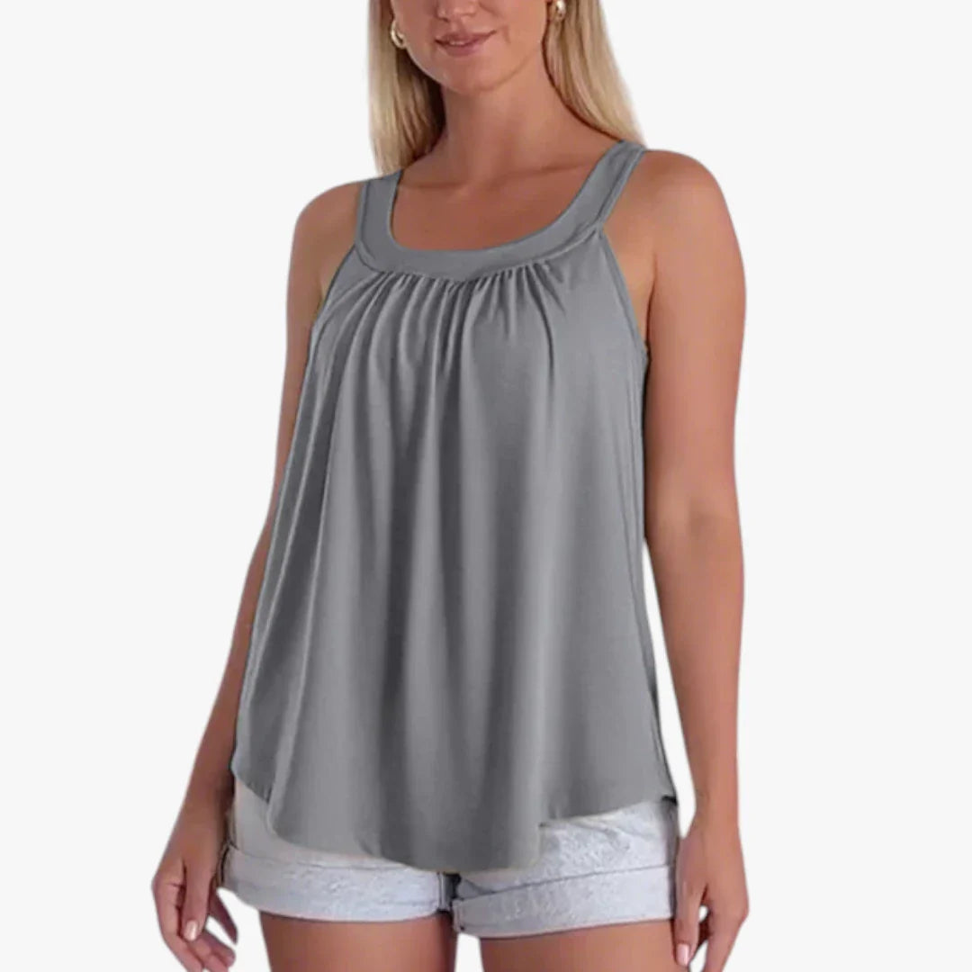 Dame Løs Tank Top med Indbygget Top og Rund Hals