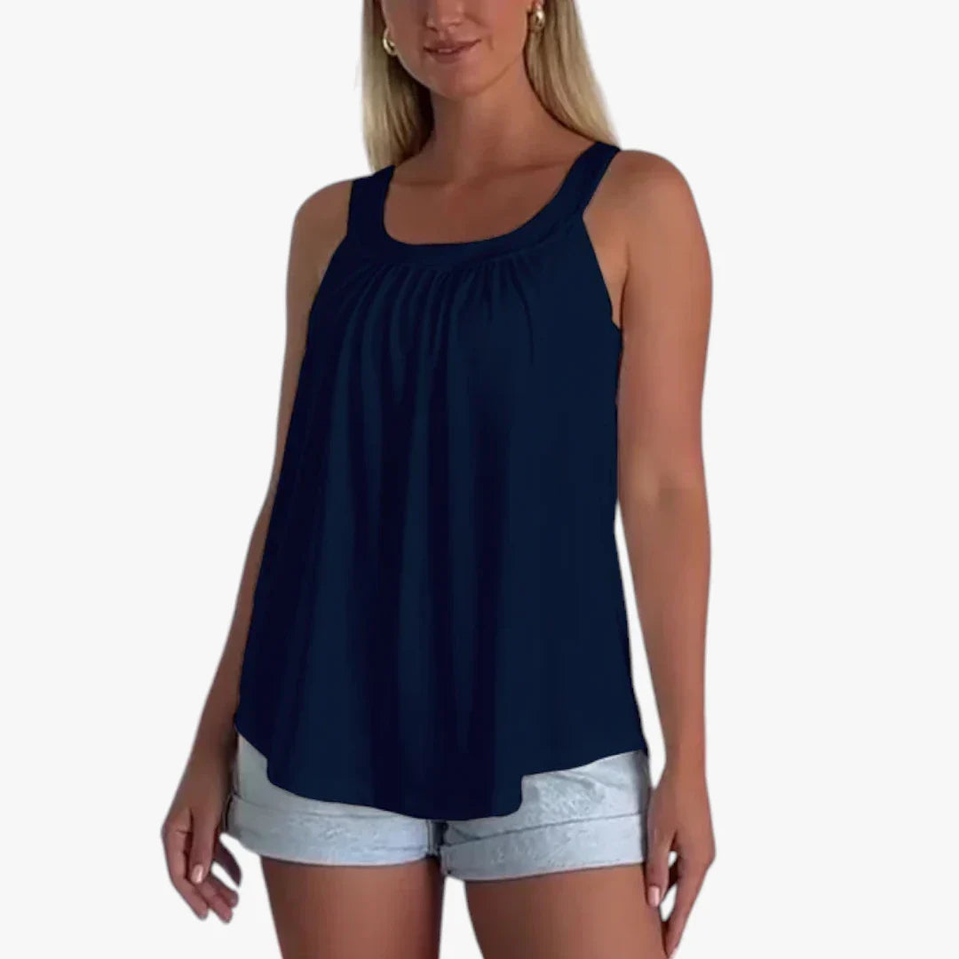 Dame Løs Tank Top med Indbygget Top og Rund Hals