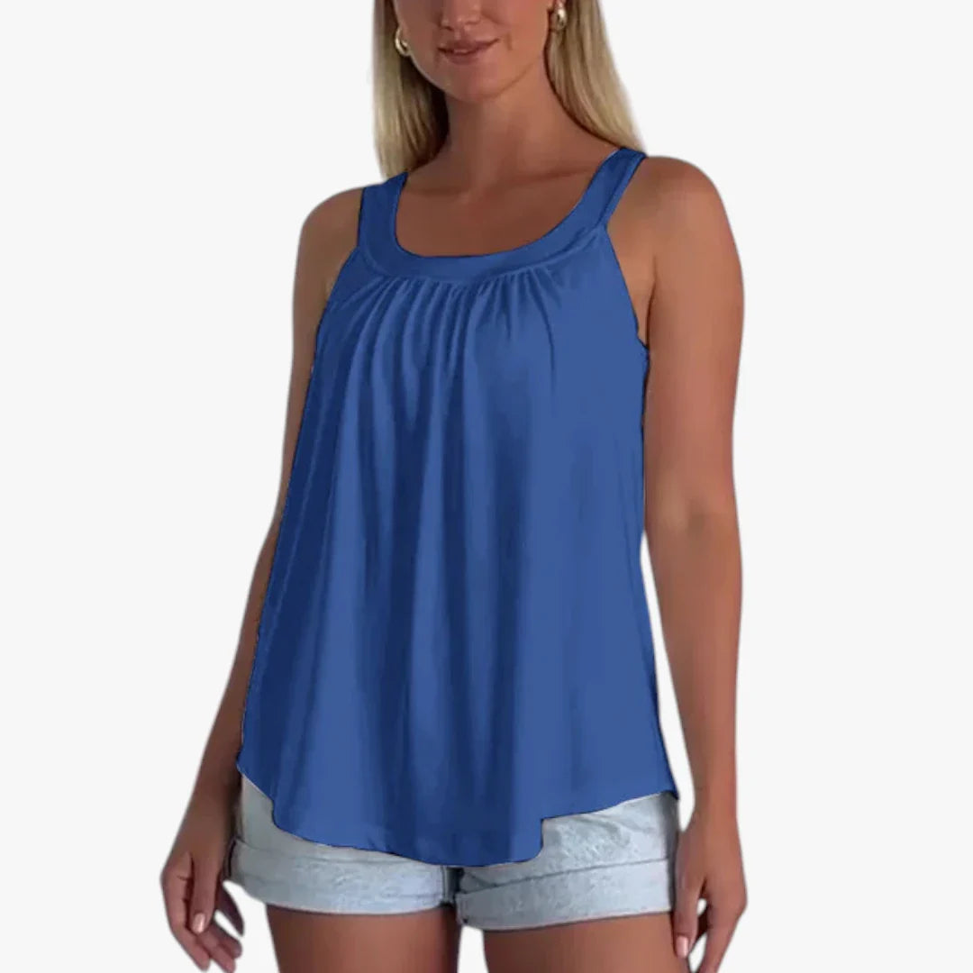 Dame Løs Tank Top med Indbygget Top og Rund Hals