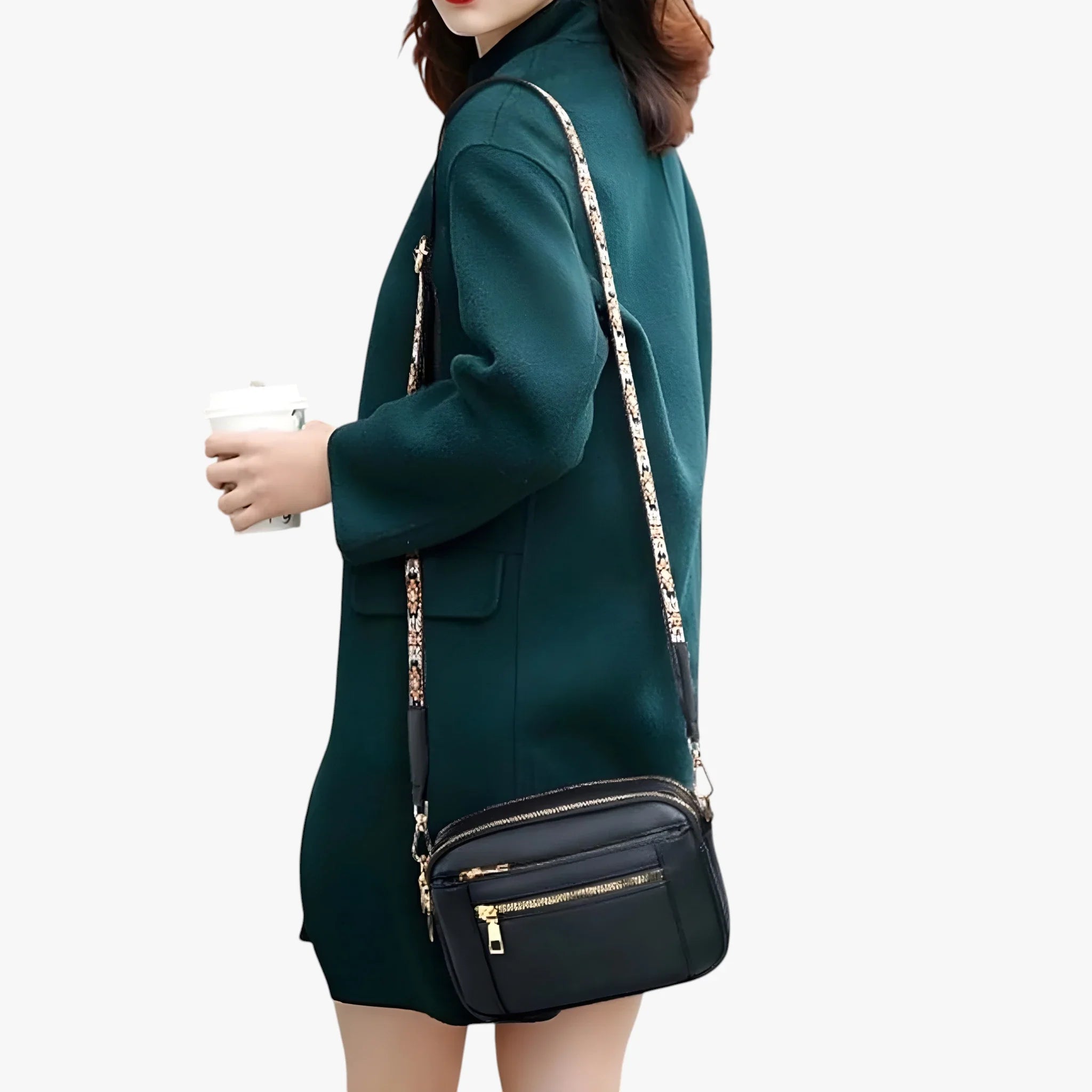 Dame Mini Crossbody Taske med Lynlås og Rem